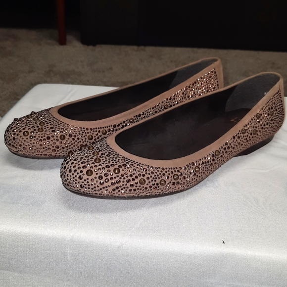 Stuart Weitzman Nubeads Studded Suede Ballet Flats - 8 - Picture 3 of 6
